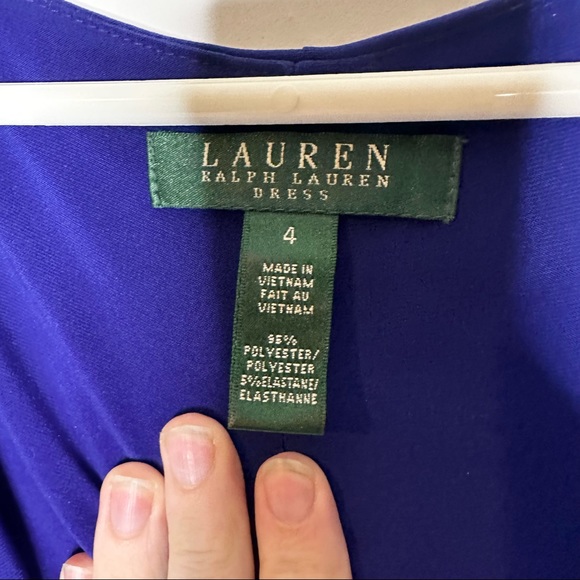 Vtg Ralph Lauren Midi Front Tie Pocket Dress True Blue Sz S 4 13x40” 3/4 Sleeve - Picture 3 of 11